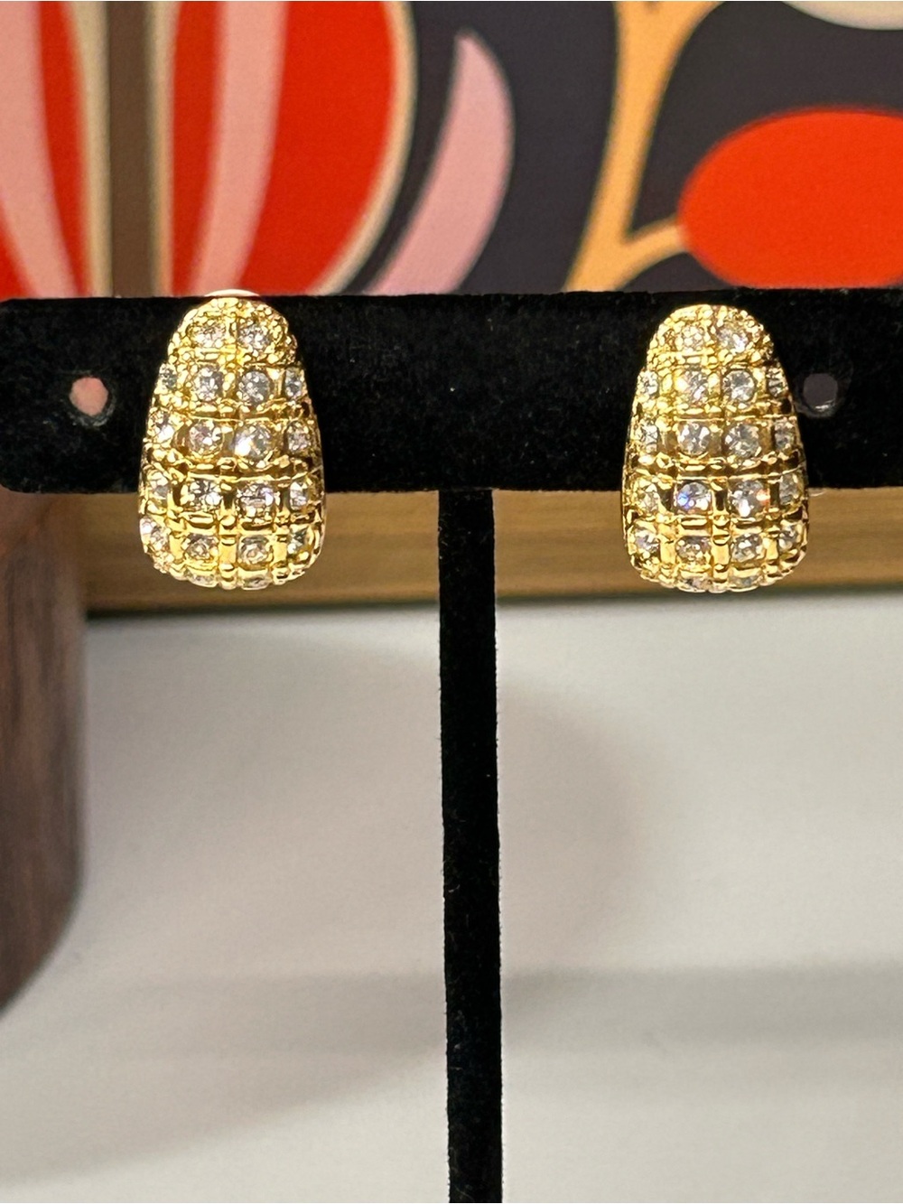Swarovski gold plated clear crystal clip on earrings vintage